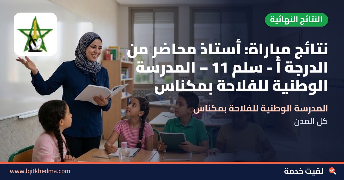 نتائج مباراة: أستاذ محاضر من الدرجة أ - سُلمْ 11 – المدرسة الوطنية للفلاحة بمكناس