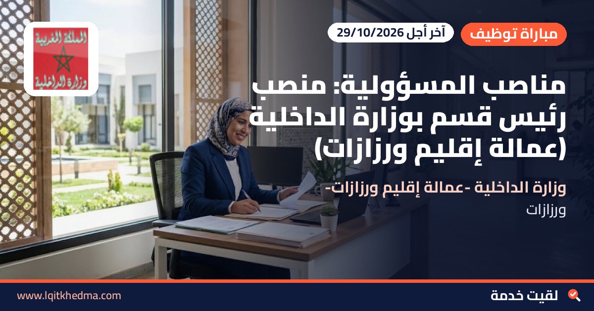مناصب المسؤولية: منصب رئيس قسم بوزارة الداخلية (عمالة إقليم ورزازات)